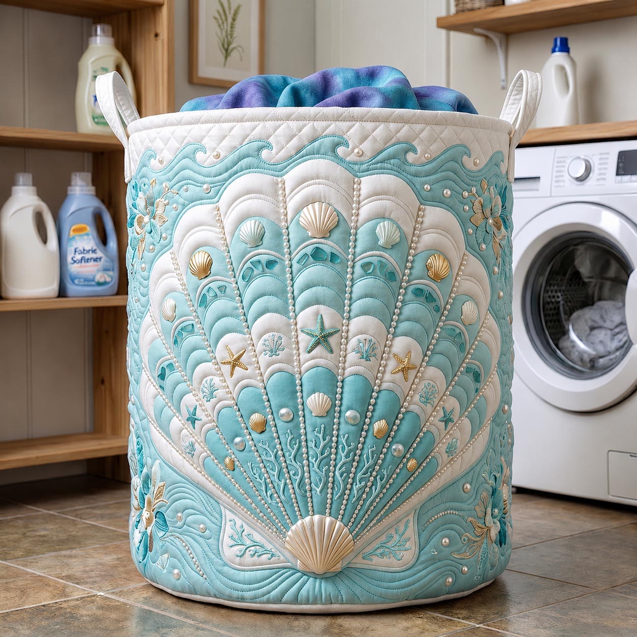 Seaside Whisper Quilted Laundry Basket GFTOMA12073