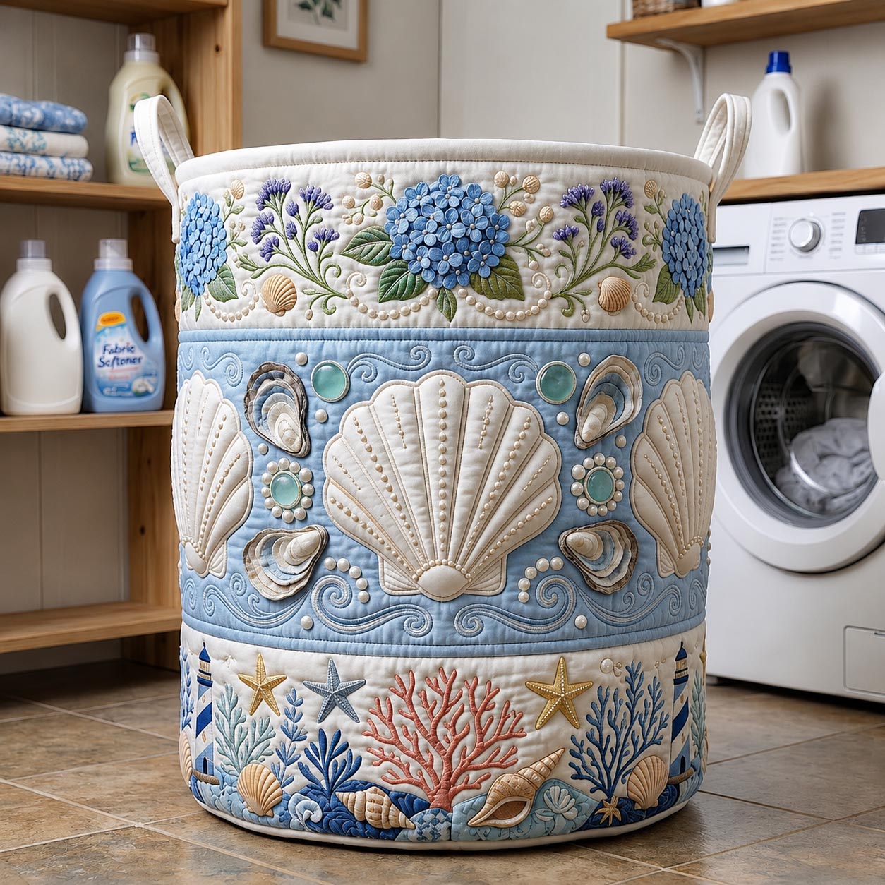 Coastal Serenity Quilted Laundry Basket GFTOMA12074