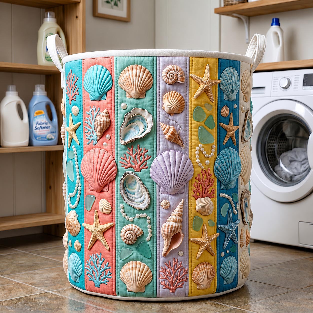 Salt Whisper Quilted Laundry Basket GFTOMA12075