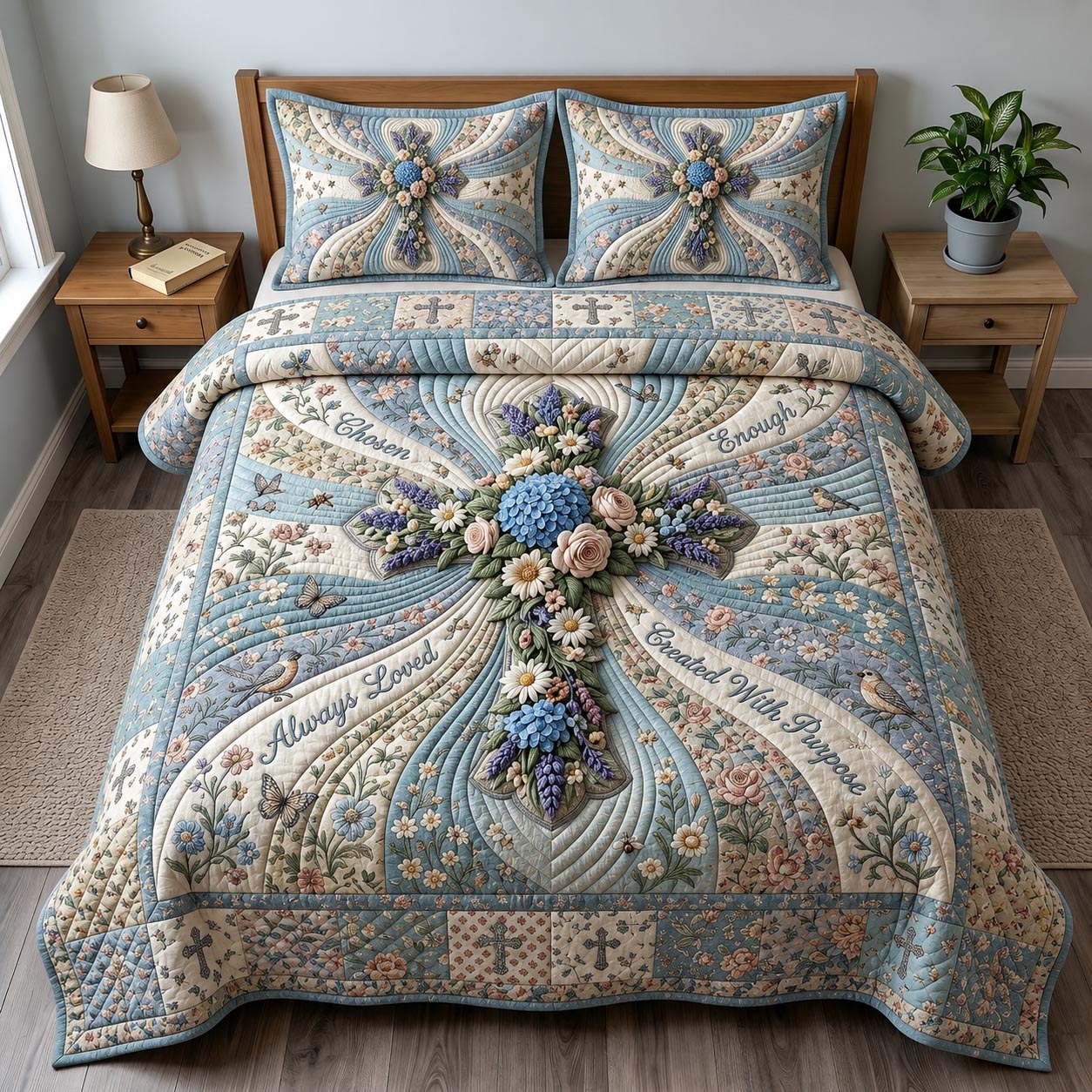 Floral Bible 3-Piece Quilted Bedding Set GFTOMA12220