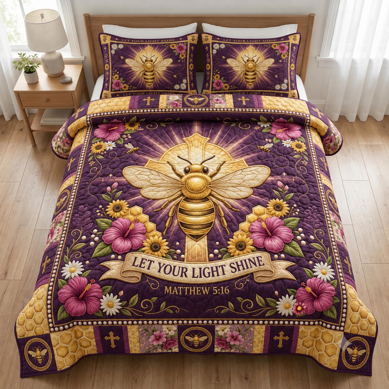 Honey Bloom 3-Piece Quilted Bedding Set GFTOMA12275