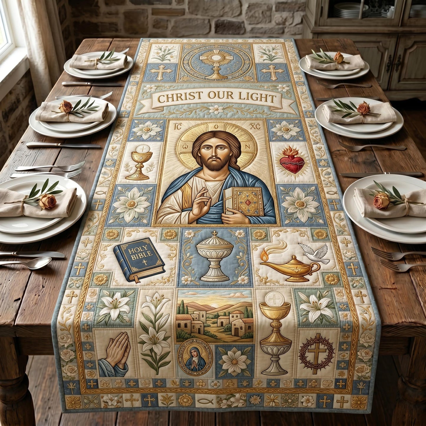 Holy Heart Quilted Table Runner GFTOMA12336