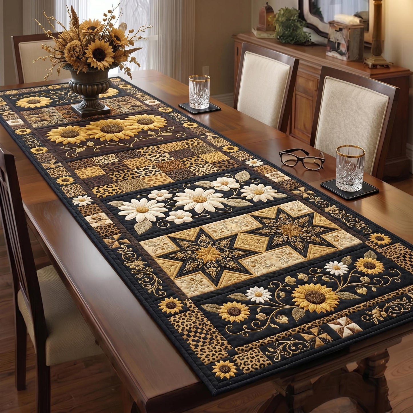 Golden Bloom Quilted Table Runner GFTOMA12464