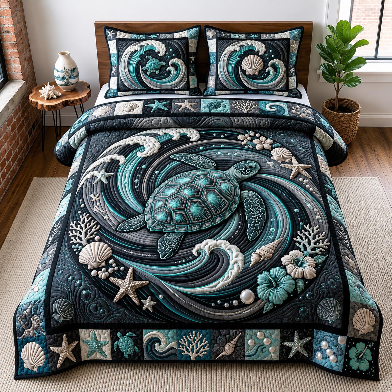Turtle Wisdom 3-Piece Quilted Bedding Set GFTOMA12532