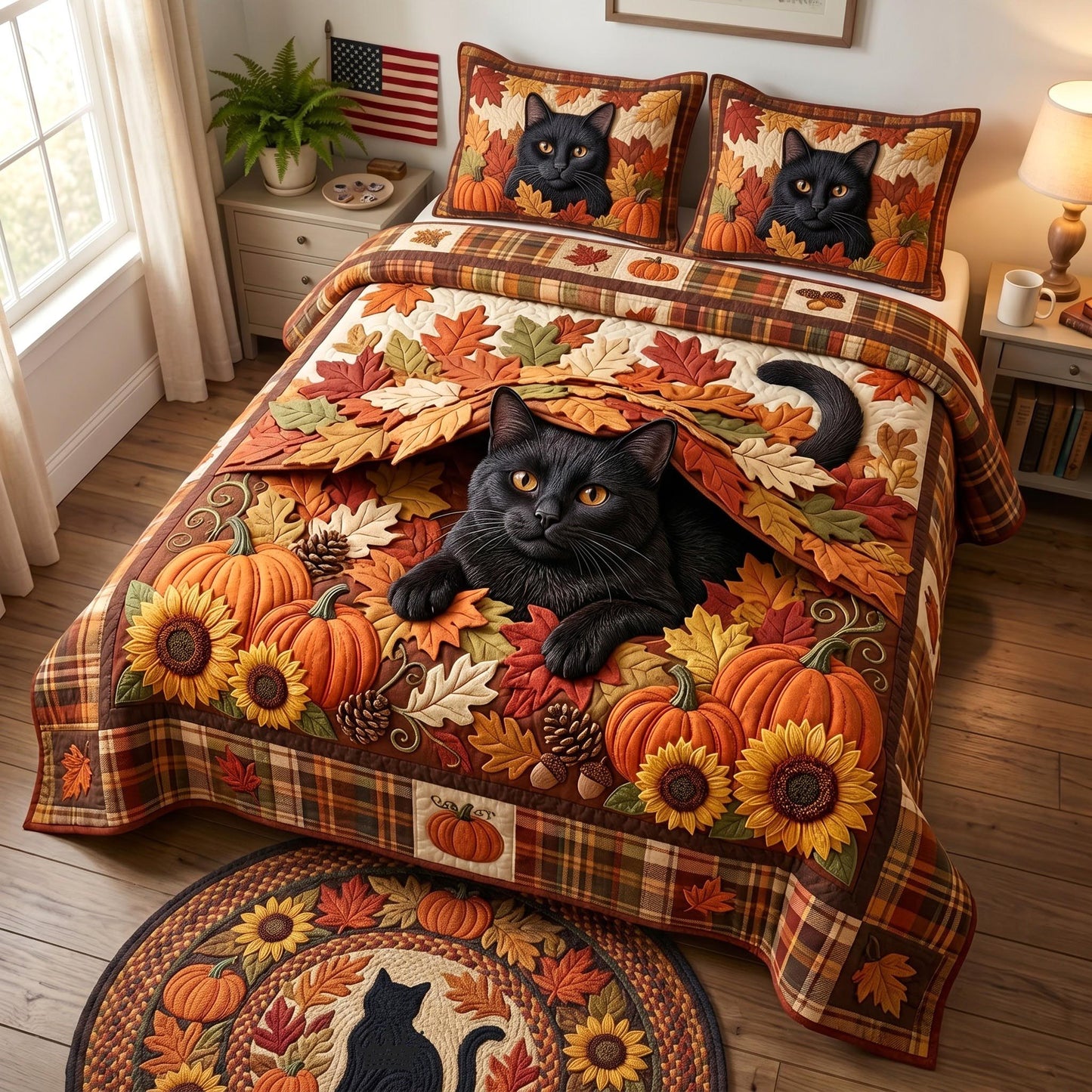 Autumn Cat 3-Piece Quilted Bedding Set GFTOMA12777