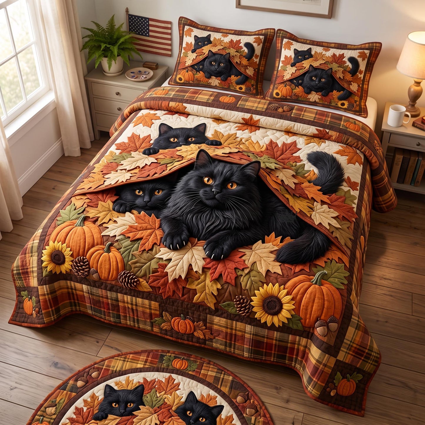 Autumn Cat 3-Piece Quilted Bedding Set GFTOMA12778