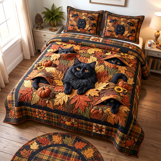 Autumn Cat 3-Piece Quilted Bedding Set GFTOMA12779
