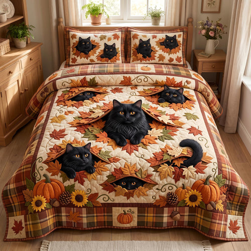 Autumn Cat 3-Piece Quilted Bedding Set GFTOMA12780
