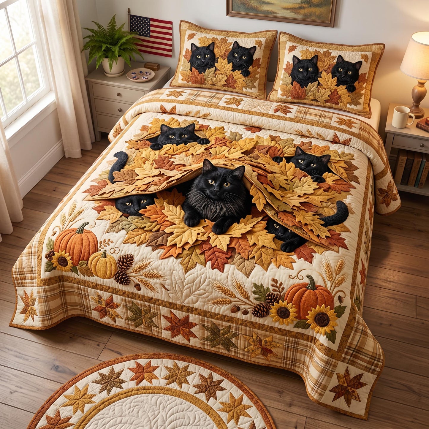 Autumn Cat 3-Piece Quilted Bedding Set GFTOMA12781
