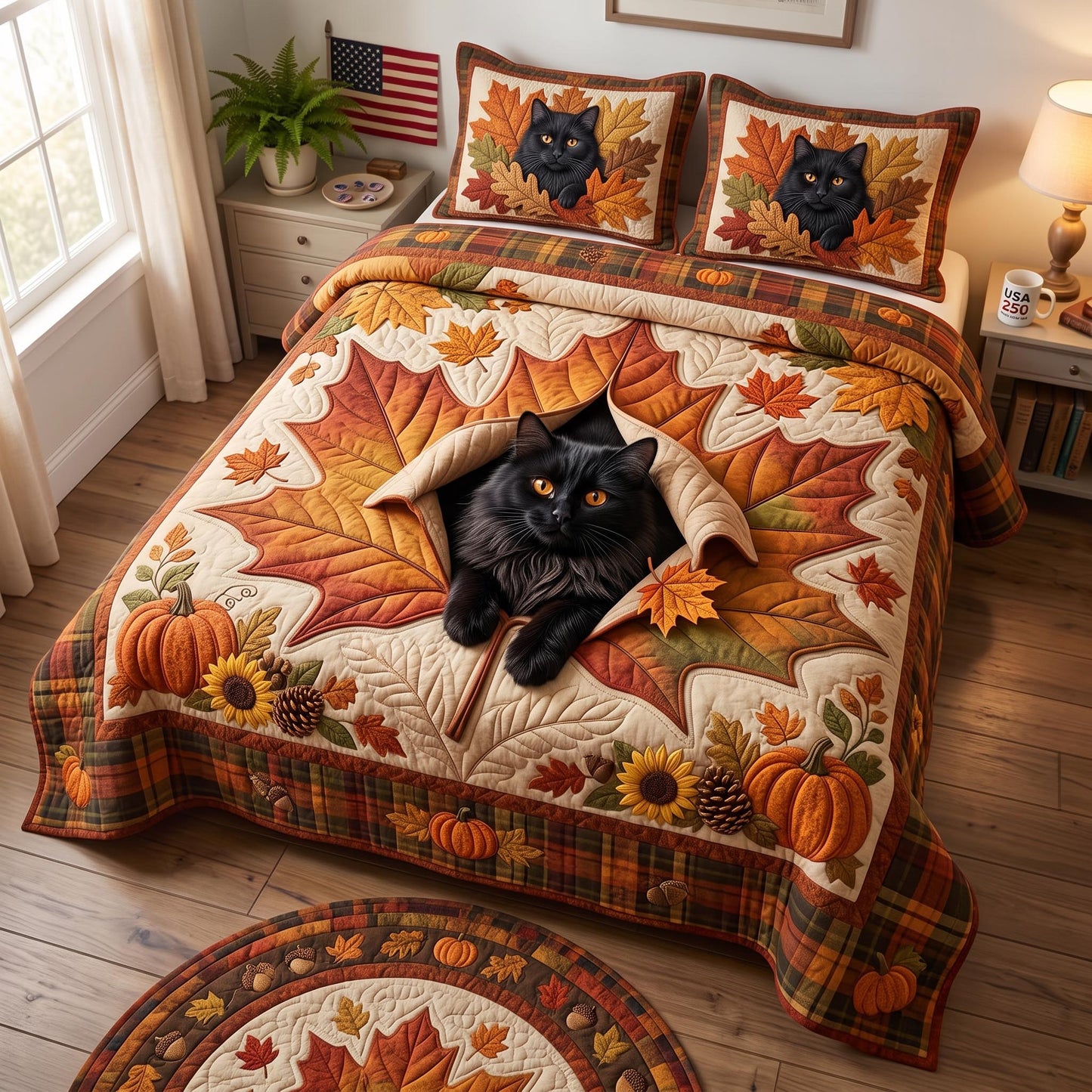 Autumn Cat 3-Piece Quilted Bedding Set GFTOMA12782