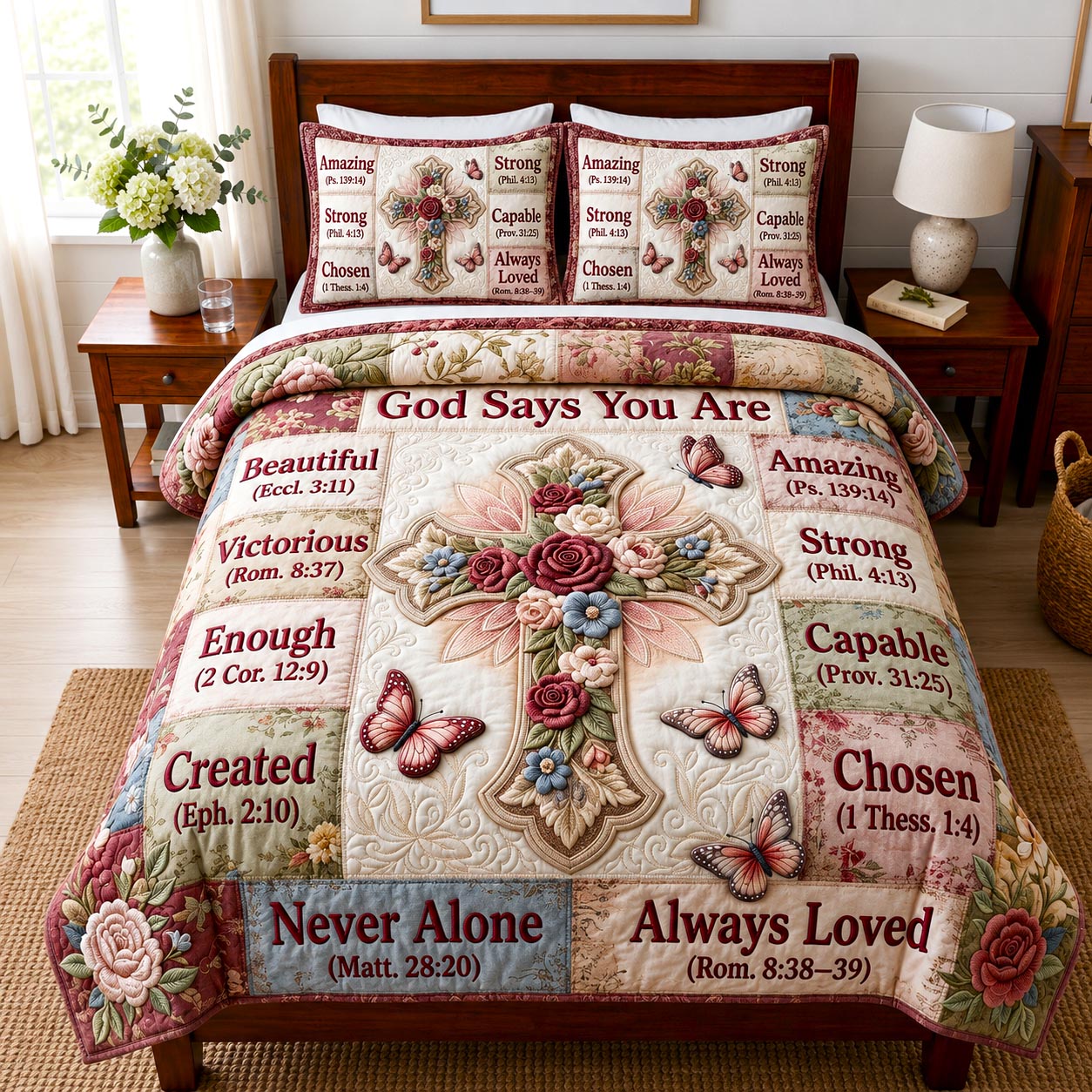 Floral Bible 3-Piece Quilted Bedding Set GFTOMA12784