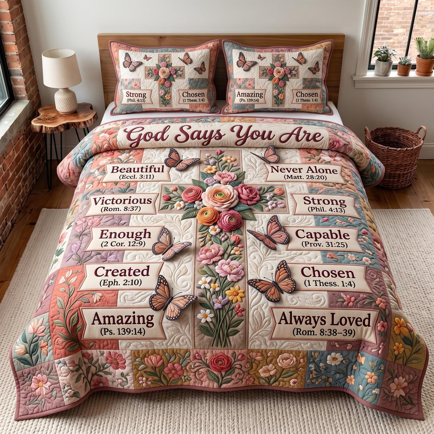 Floral Bible 3-Piece Quilted Bedding Set GFTOMA12785