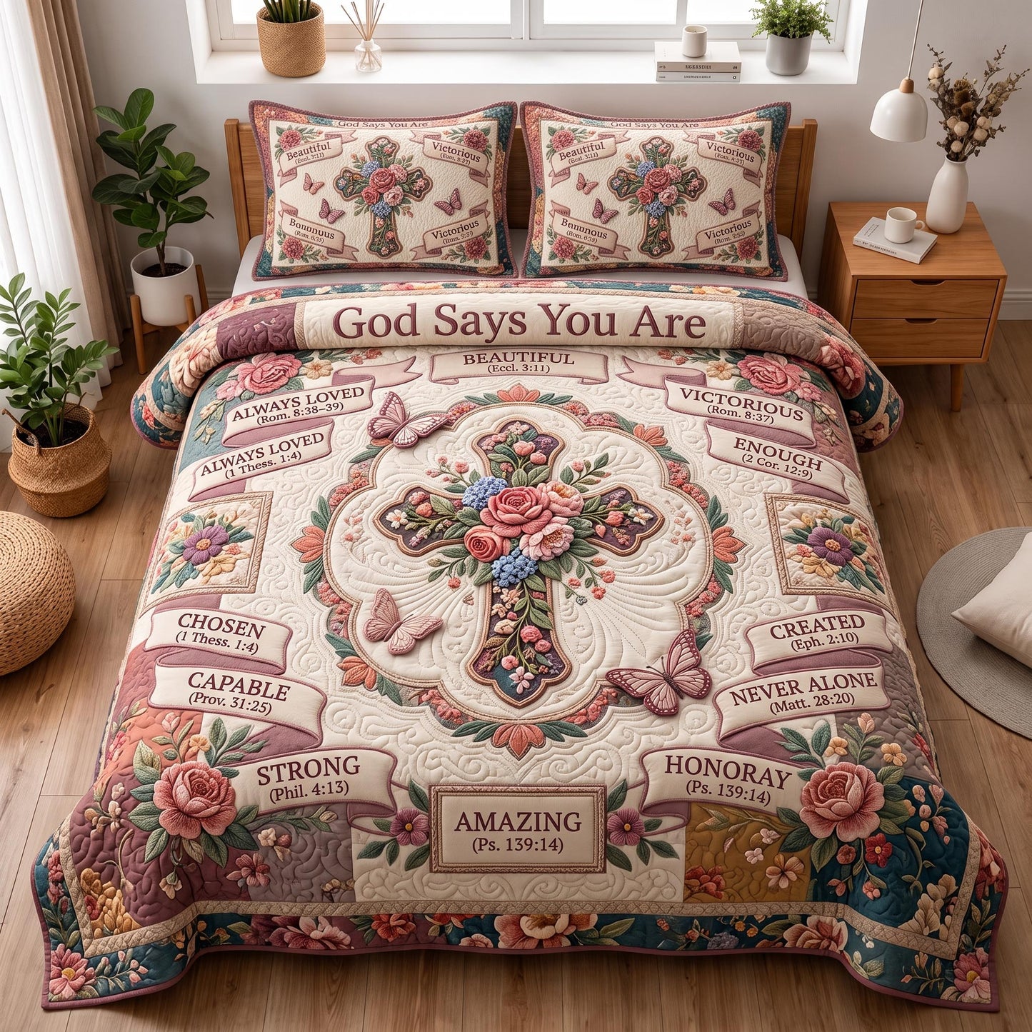 Floral Bible 3-Piece Quilted Bedding Set GFTOMA12786