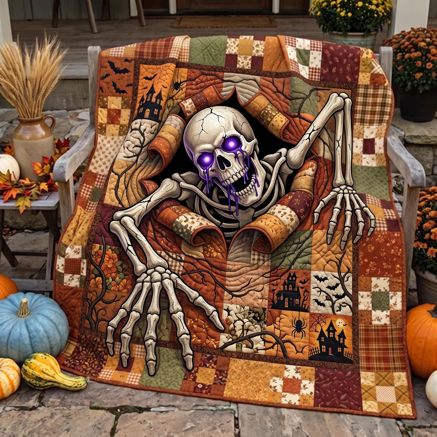 Midnight Skeleton Quilted Blanket GFTOMA12834