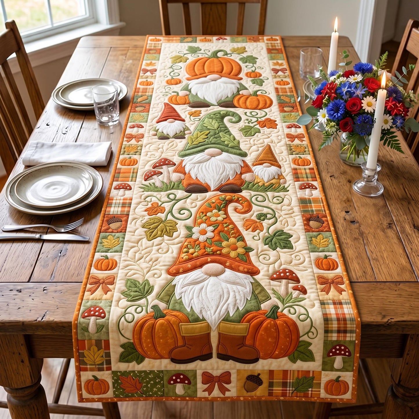 Autumn Gnome Quilted Table Runner GFTOMA12861