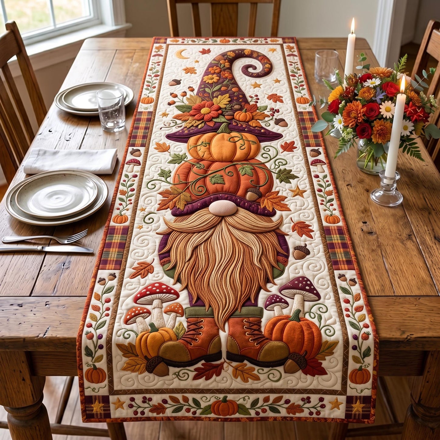 Fall Gnome Quilted Table Runner GFTOMA12866