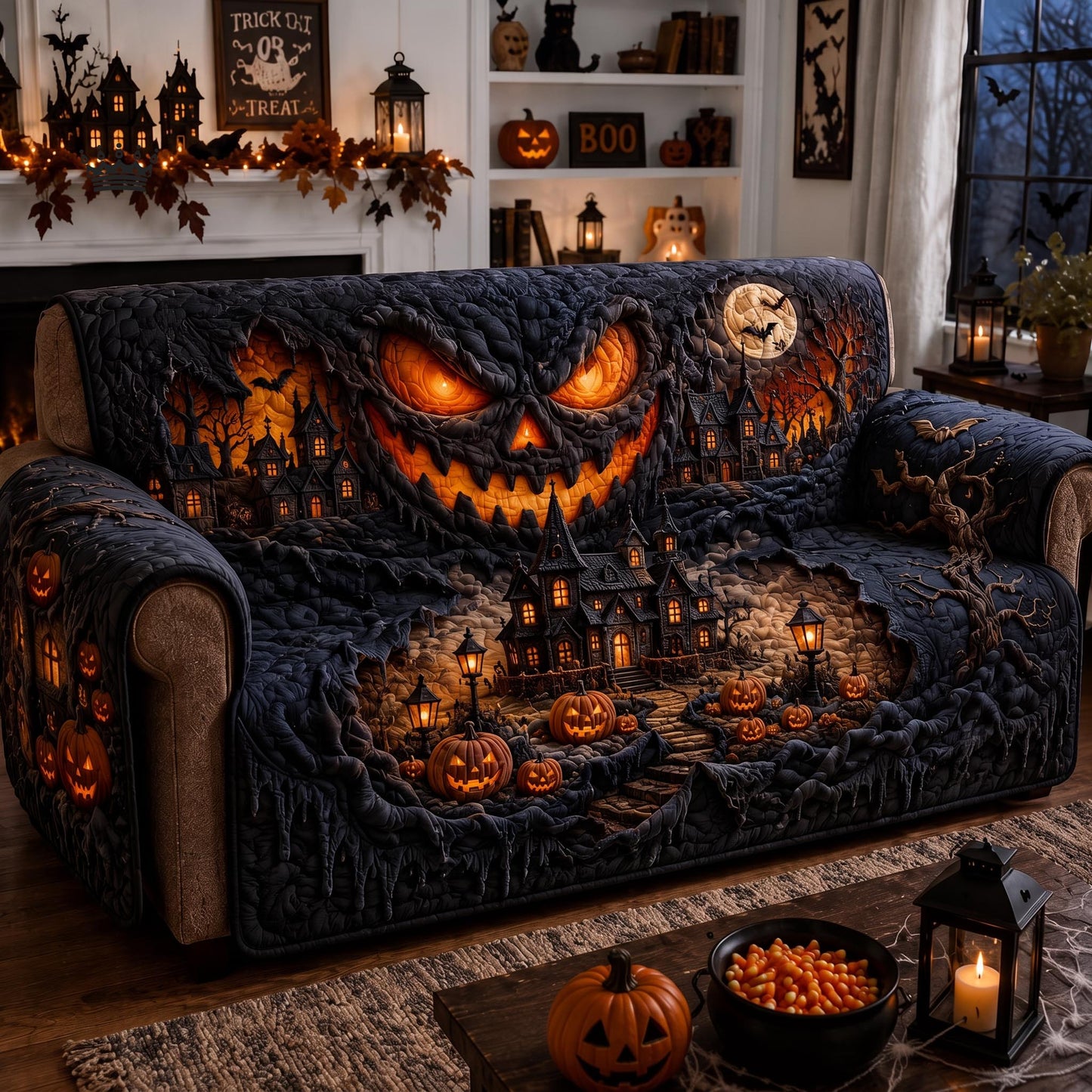 Midnight Haunt Quilted Sofa Cover GFTOMA13023