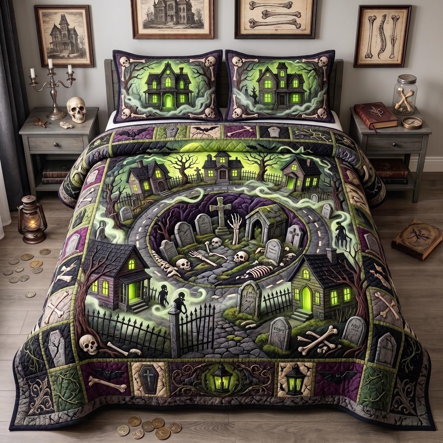 Halloween Hollow 3-Piece Quilted Bedding Set GFTOMA13071