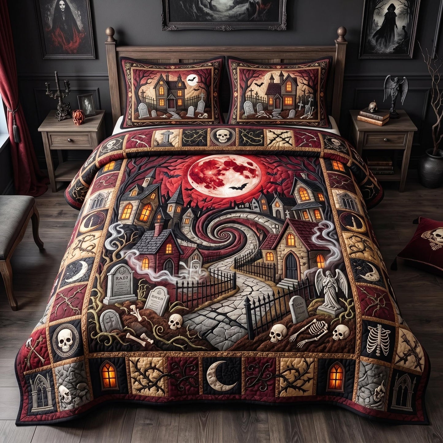 Spooky Village 3-Piece Quilted Bedding Set GFTOMA13072