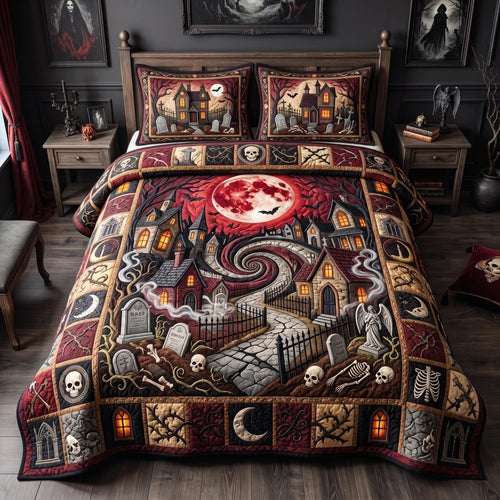 Spooky Village 3-Piece Quilted Bedding Set GFTOMA13072