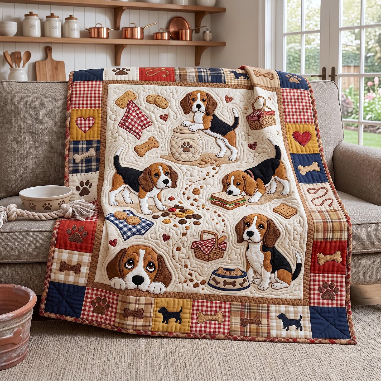 Beagle Patchwork Quilted Blanket GFTOMA13243