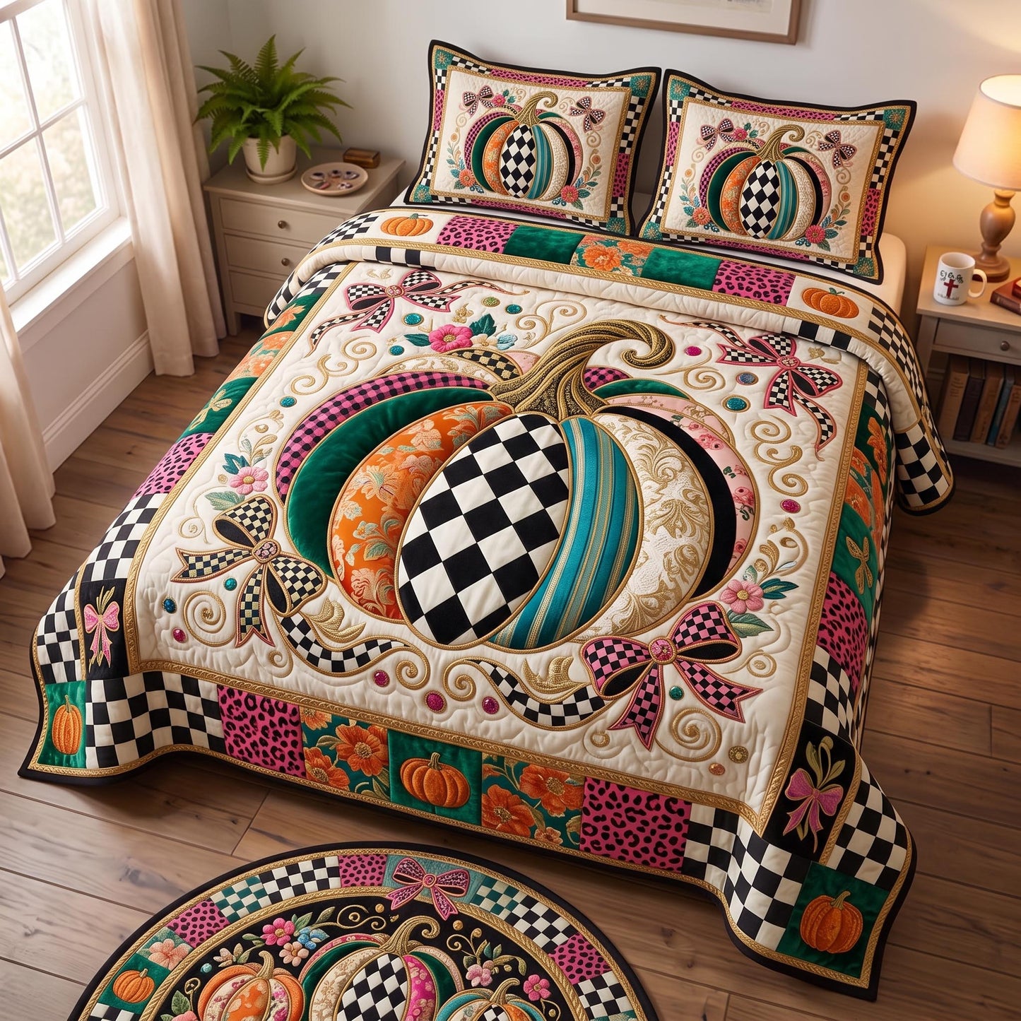 Boho Pumpkin 3-Piece Quilted Bedding Set GFTOMA13264