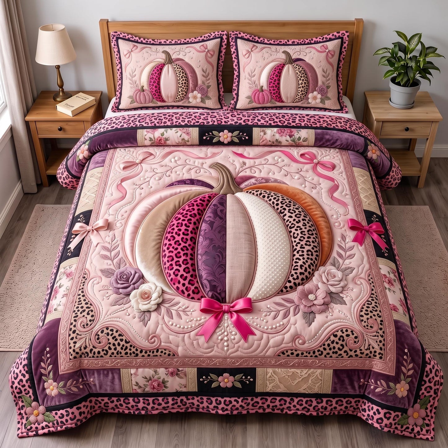 Pink Pumpkin 3-Piece Quilted Bedding Set GFTOMA13266