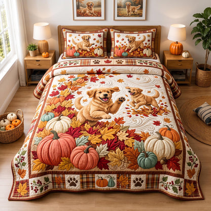 Pumpkin Golden 3-Piece Quilted Bedding Set GFTOMA13270