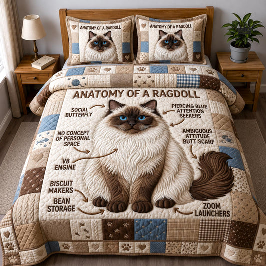 Ragdoll Anatomy 3-Piece Quilted Bedding Set GFTOMA13293