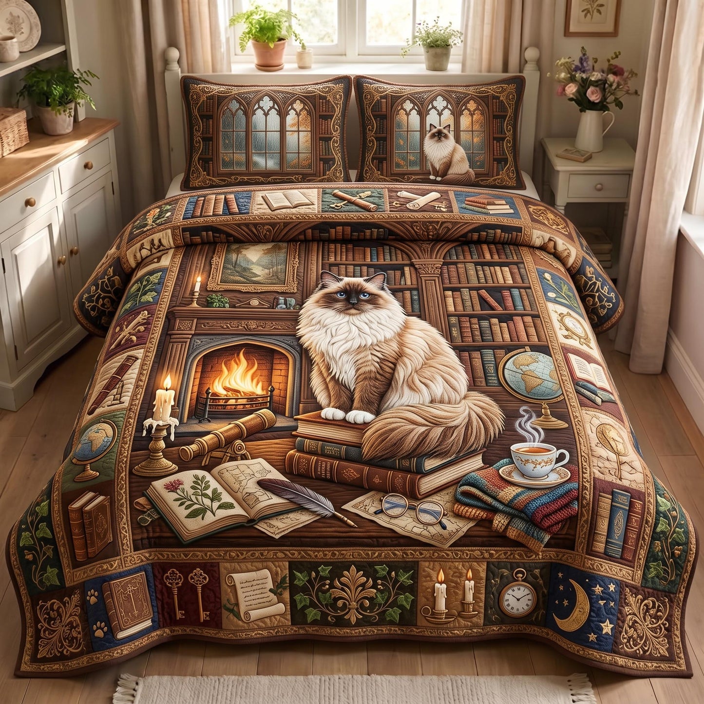 Library Ragdoll 3-Piece Quilted Bedding Set GFTOMA13294