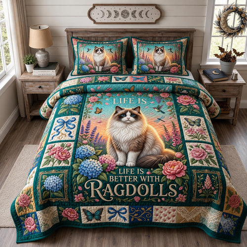 Ragdoll Life 3-Piece Quilted Bedding Set GFTOMA13295