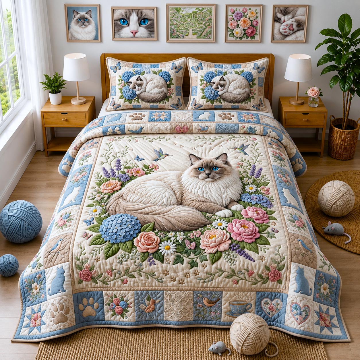 Floral Ragdoll 3-Piece Quilted Bedding Set GFTOMA13297