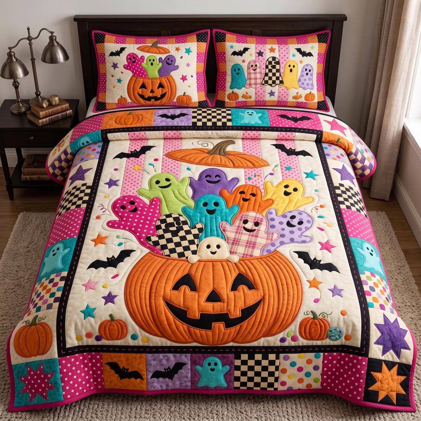 Pumpkin Party 3-Piece Quilted Bedding Set GFTOMA13298