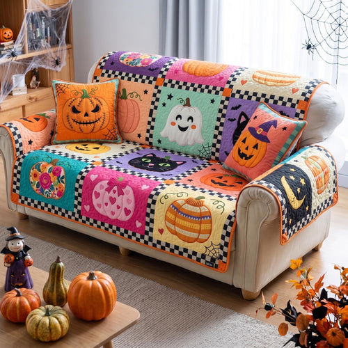 Pastel Pumpkin Quilted Sofa Cover GFTOMA13335