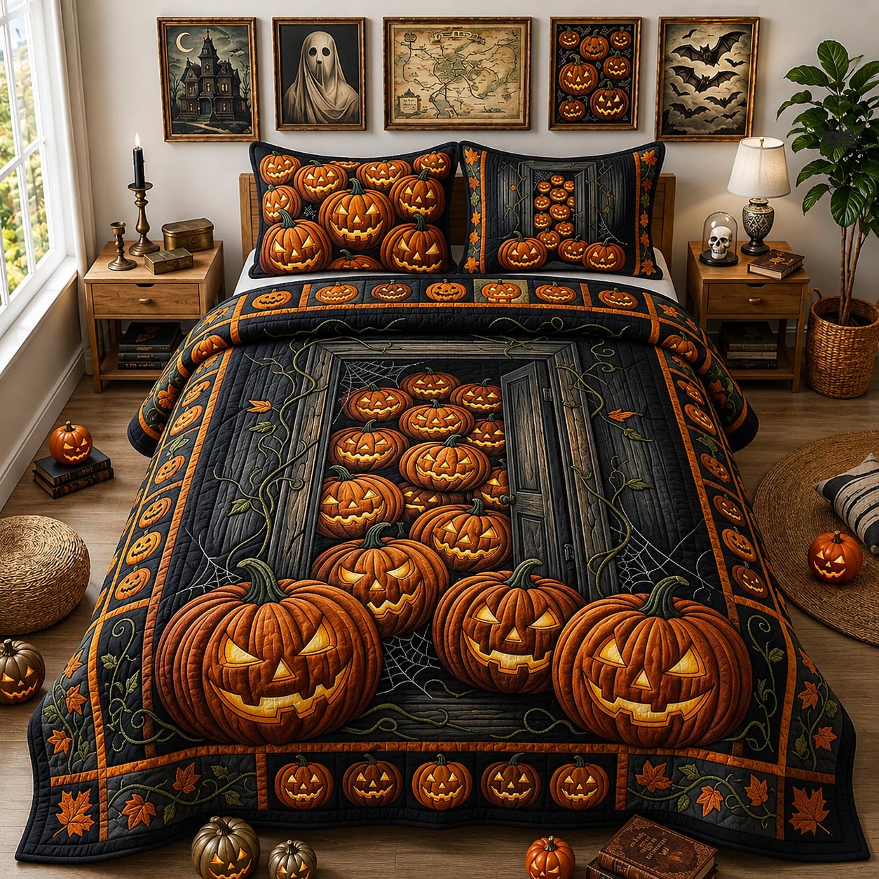 Pumpkin Watch 3-Piece Quilted Bedding Set GFTOMA13341