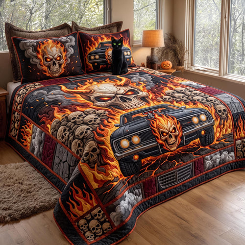 Flaming Skull 3-Piece Quilted Bedding Set GFTOMA13344