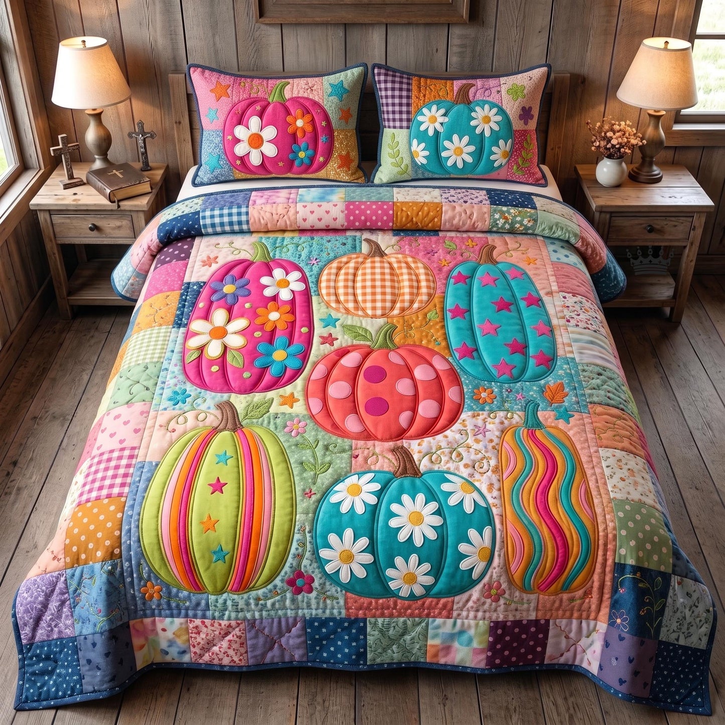 Pastel Pumpkin 3-Piece Quilted Bedding Set GFTOMA13399