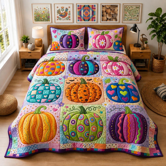 Boho Pumpkin 3-Piece Quilted Bedding Set GFTOMA13404