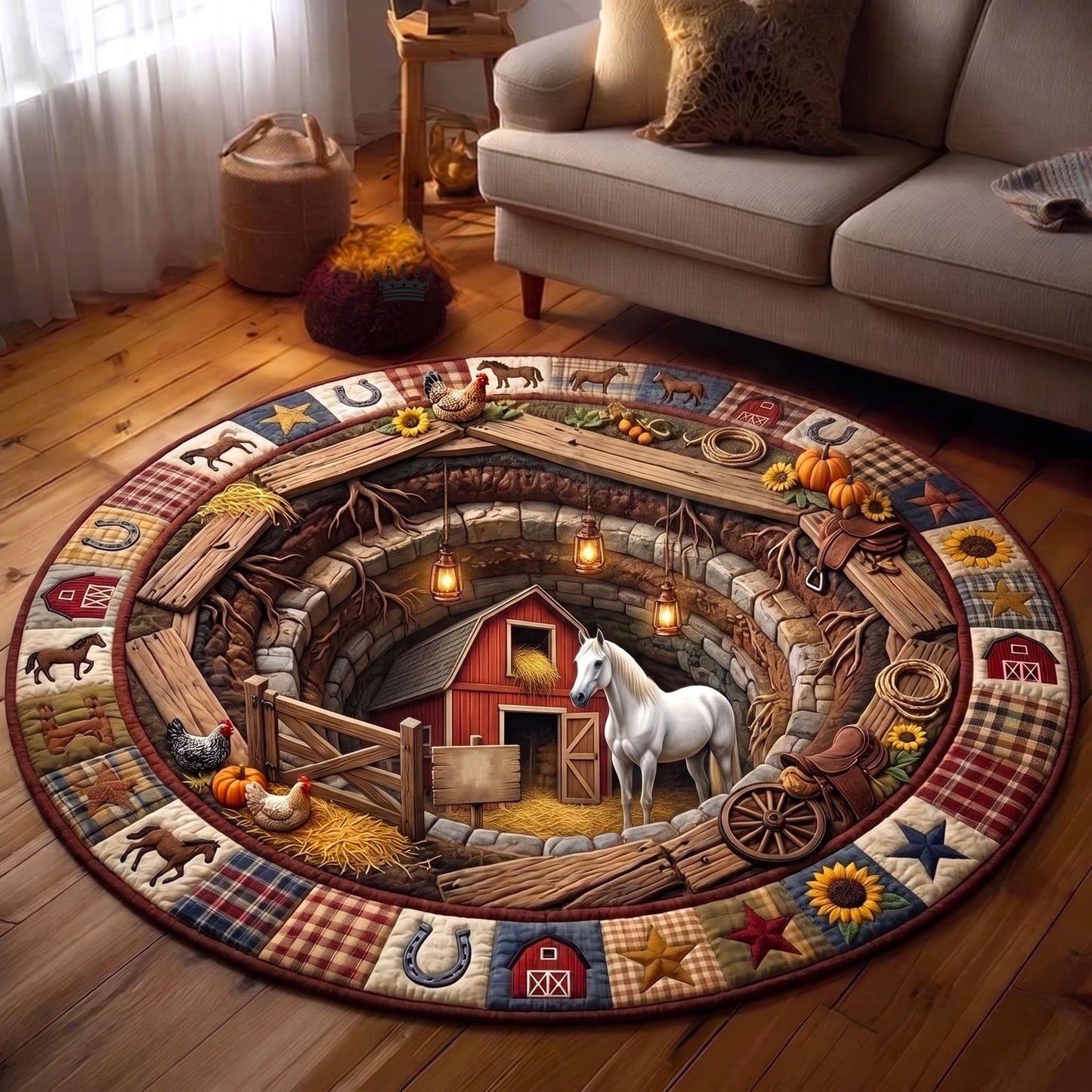 Barn Portal Horse Quilted Round Mat GFTOMA13423