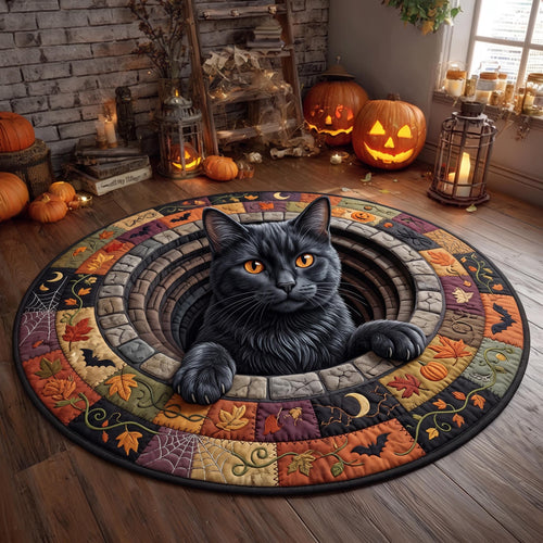Autumn Black Cat Quilted Round Mat GFTOMA13429