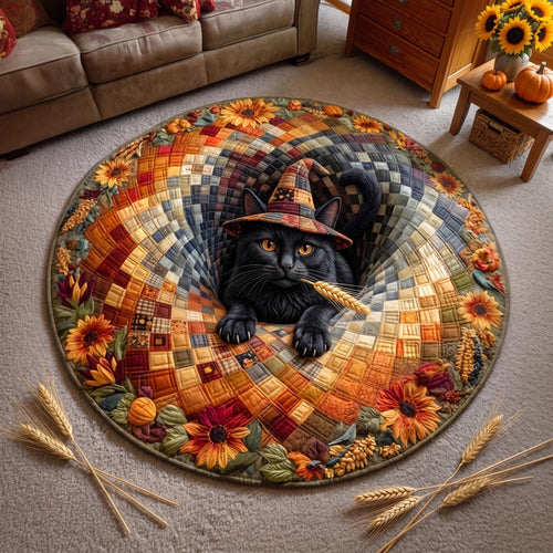 Harvest Witch Cat Quilted Round Mat GFTOMA13432
