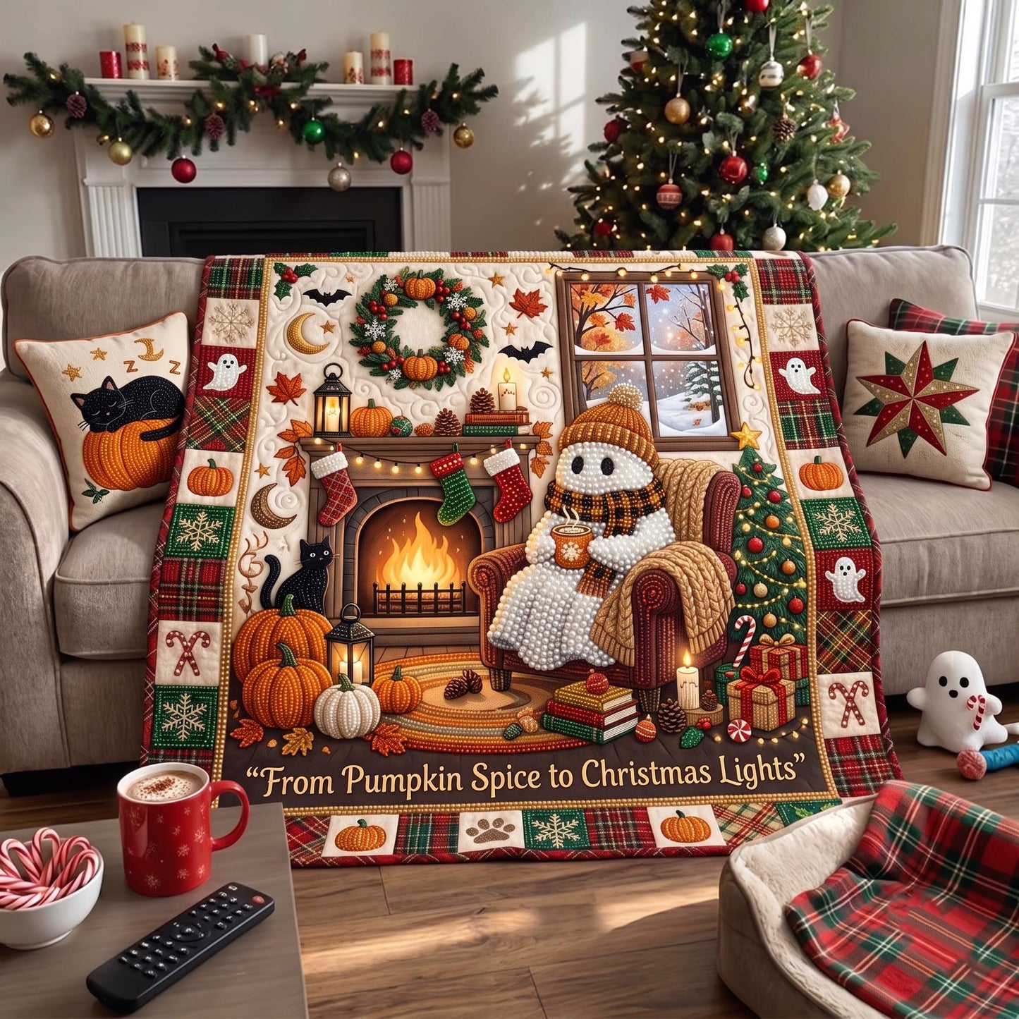 Pumpkin Ghost Quilted Blanket GFTOMA13524