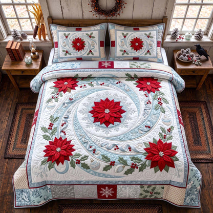 Poinsettia Snow 3-Piece Quilted Bedding Set GFTOMA13553