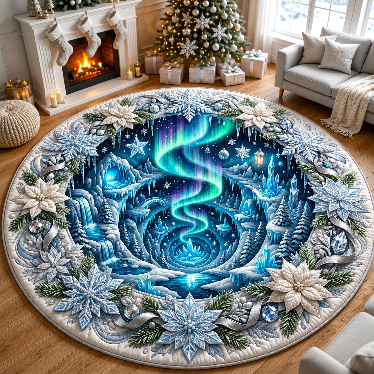 Aurora Snow Spiral Quilted Round Mat GFTOMA13607