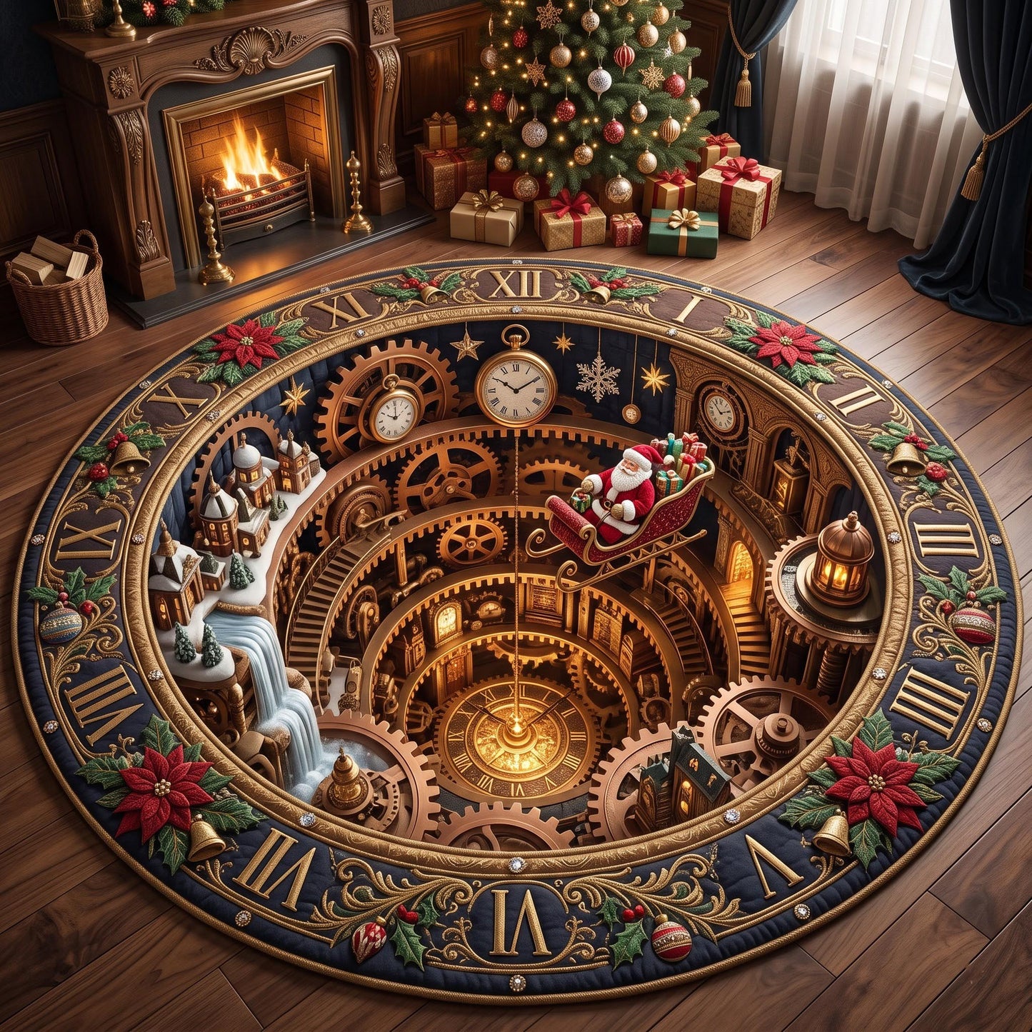 Clockwork Christmas Quilted Round Mat GFTOMA13610