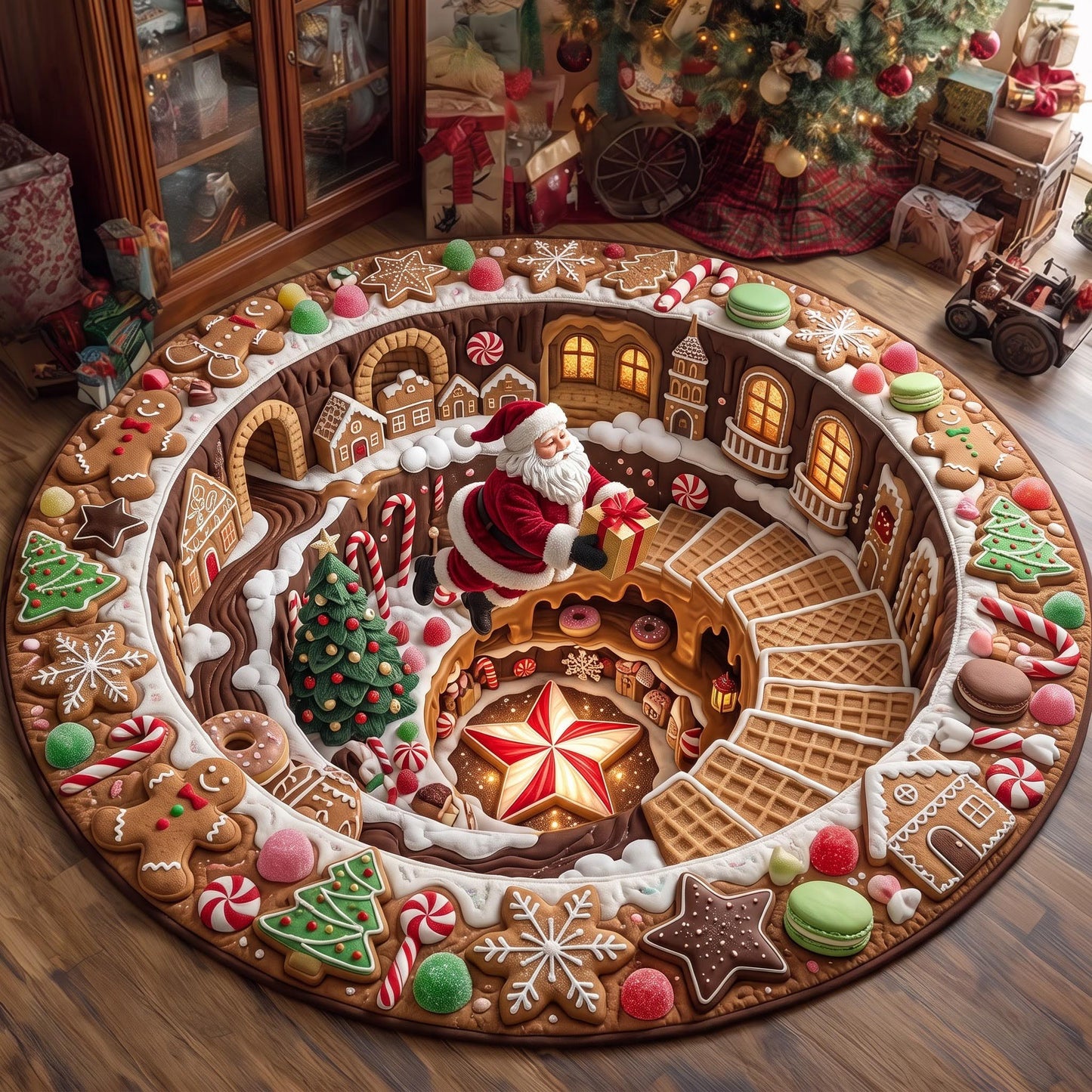 Santa Candy Tunnel Quilted Round Mat GFTOMA13611