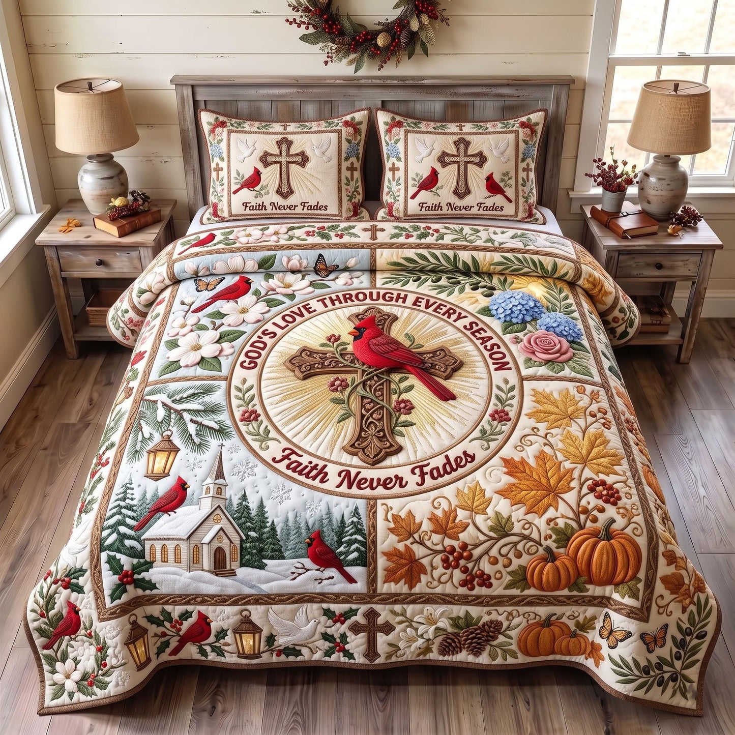 Cardinal Faith 3-Piece Quilted Bedding Set GFTOMA13628