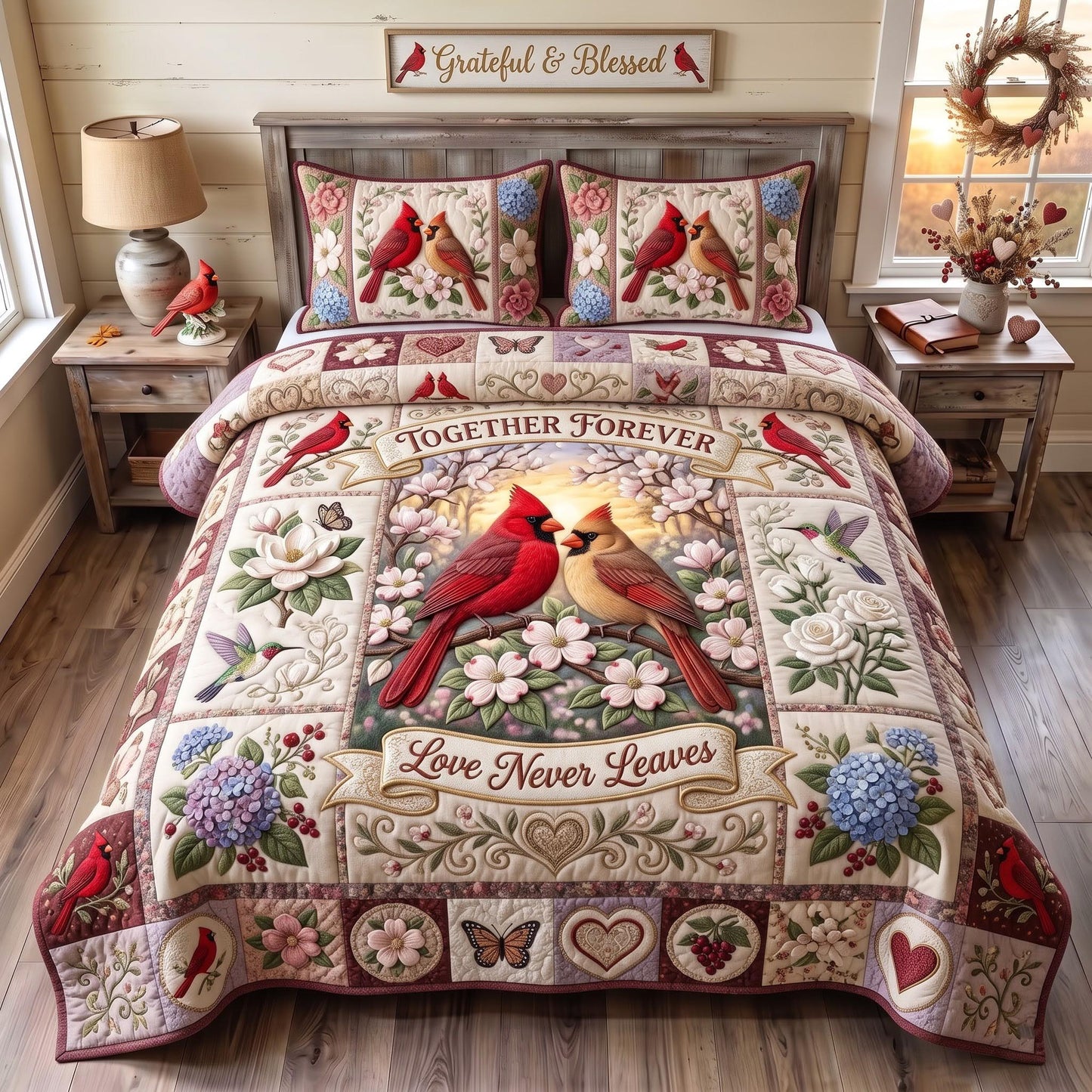 Forever Cardinals 3-Piece Quilted Bedding Set GFTOMA13631