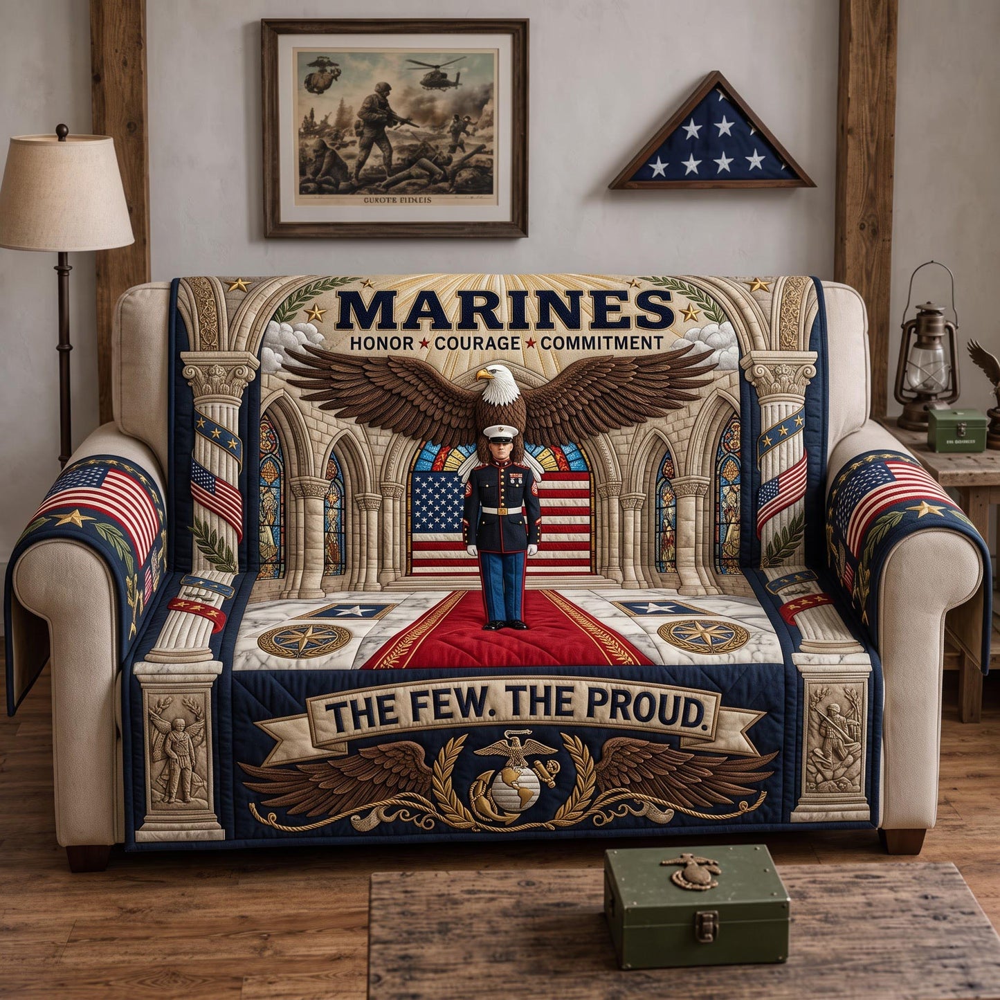 Proud Marine Quilted Sofa Cover GFTOMA13648