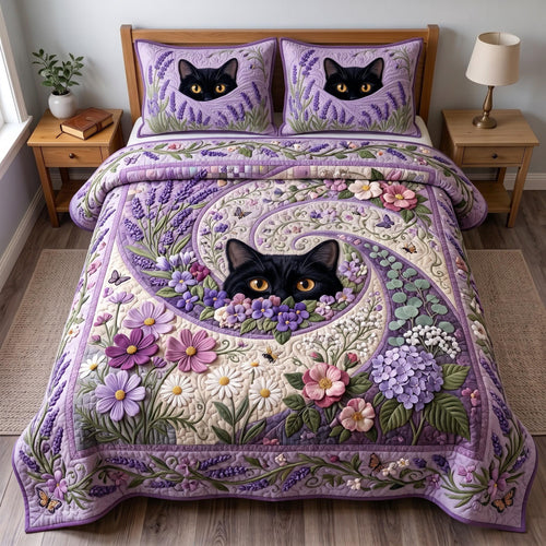 Midnight Cat 3-Piece Quilted Bedding Set GFTOMA13702